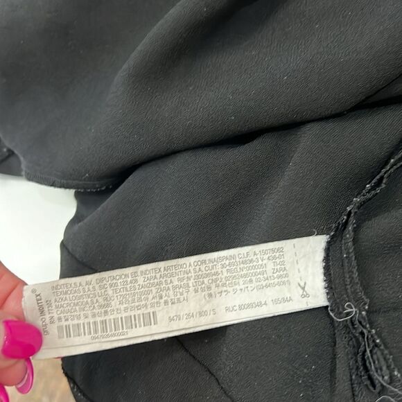 Zara Woman’s Black Dress Size Small Scoop Neck Short Sleeve Fringe Zipper Back - Picture 11 of 12